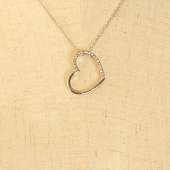 Bijoux By Meera Silver-Tone Rhinestone Heart Pendant Necklace - Picture 3 of 5